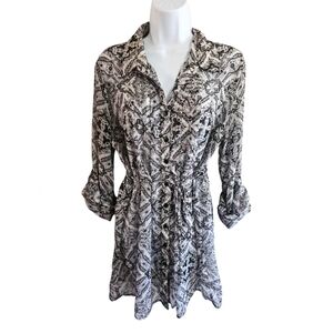 Dots Large Semi-Sheer Paisley Stylish Black White Wrap Button Down Blouse Rare